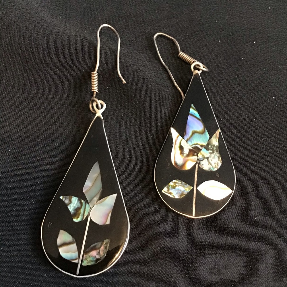 Handmade Vintage Silver W Abalone Pierced Earrings